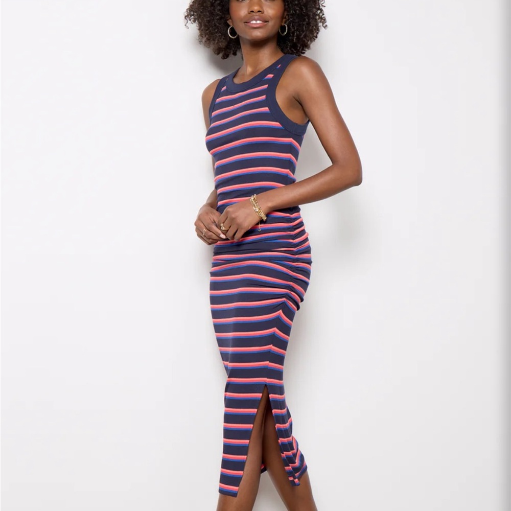 Michael Stars Purple and White Sleeveless Halter Bodycon Midi Dress